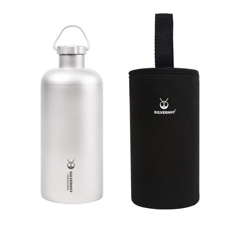 SILVERANT Titanium Ultralight 600Ml, 21.1 Fl Oz Water Bottle for Outdoor Camping Hiking & Sports, Reusable Bottle with Insulating Thermal Sleeve and Clip Loop Cap - Image 1
